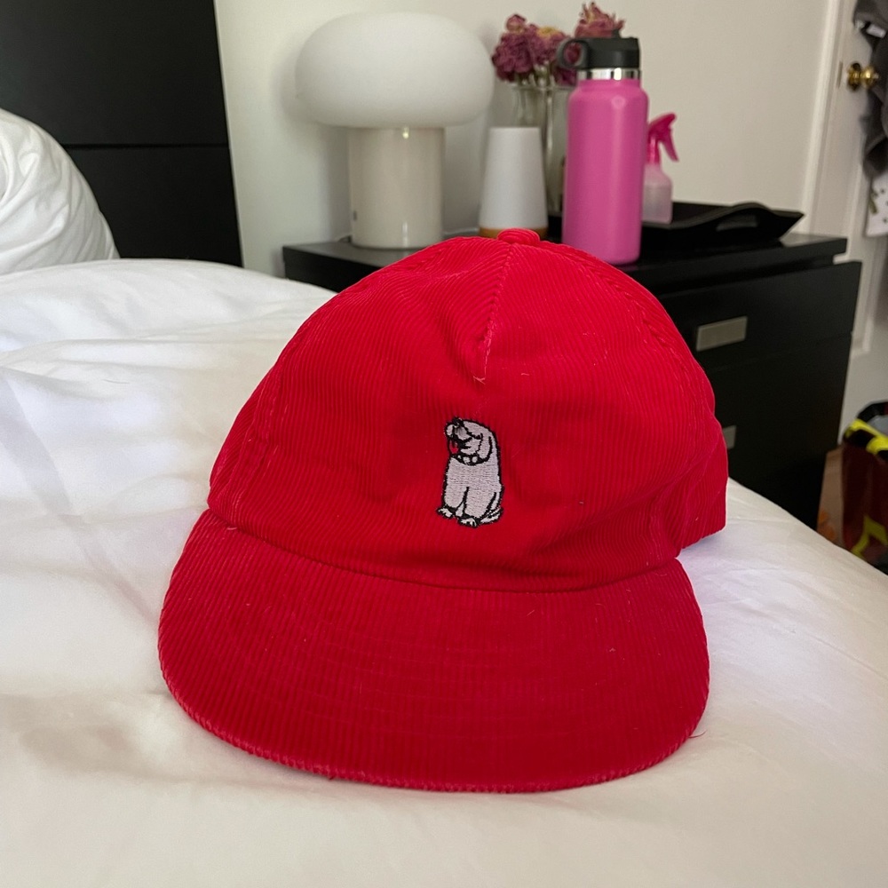 red corduroy trucker hat